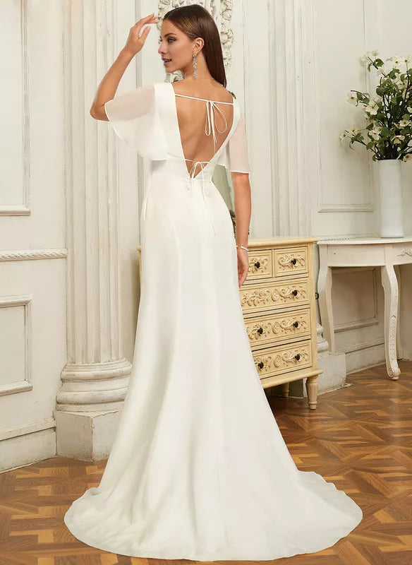 Mermaid V-Neck Chiffon Train Wedding Dress - Chloe Dress