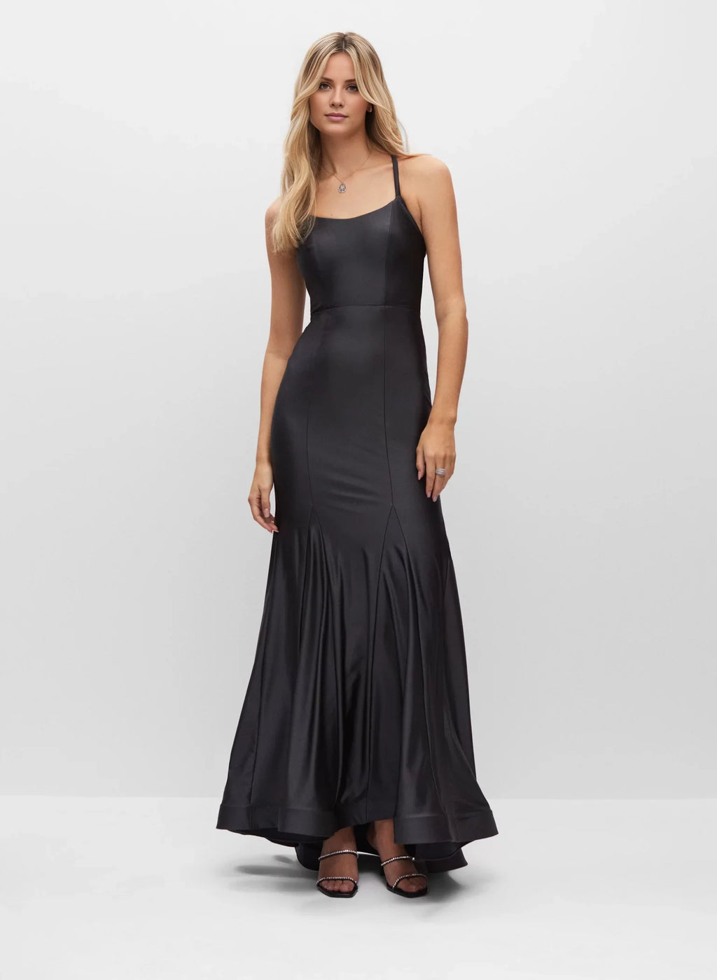 Black Mermaid Spaghetti Strap Satin Floor-Length Evening Dress - Chloe Dress