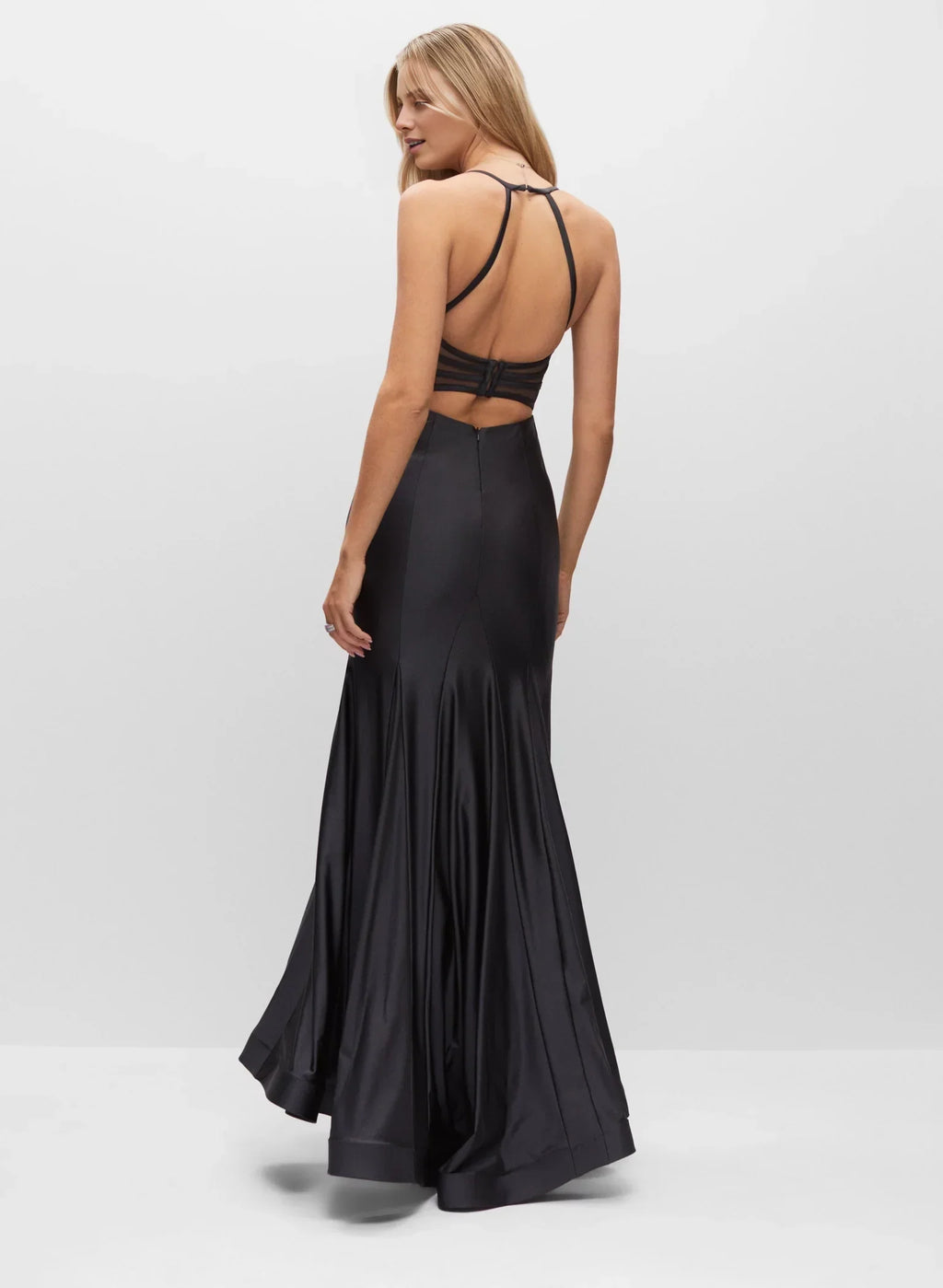 Black Mermaid Spaghetti Strap Satin Floor-Length Evening Dress - Chloe Dress