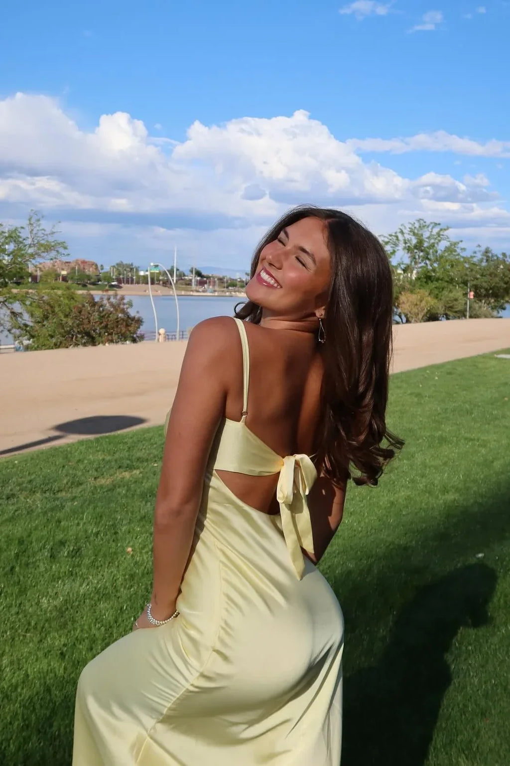 V-Neck Satin Open Back Cutout Floor-Length Prom Dress - Chloe Dress