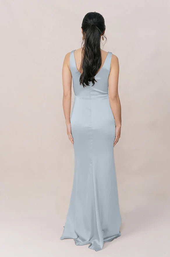 V-Neck Satin High Slit Floor-Length Wedding Dress - Chloe Dress