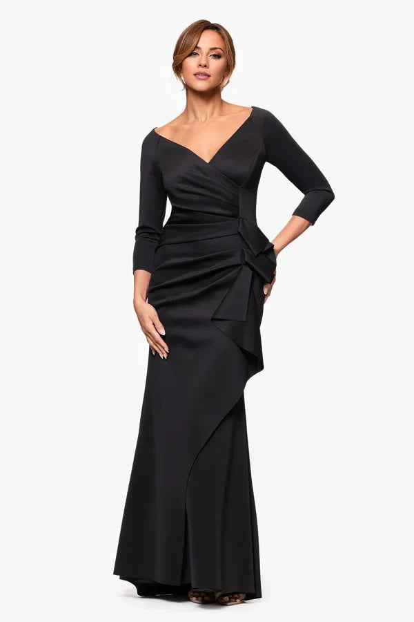Mermaid V-Neck Long Sleeve Backless Pleated Floor-Length Dress - Chloe Dress