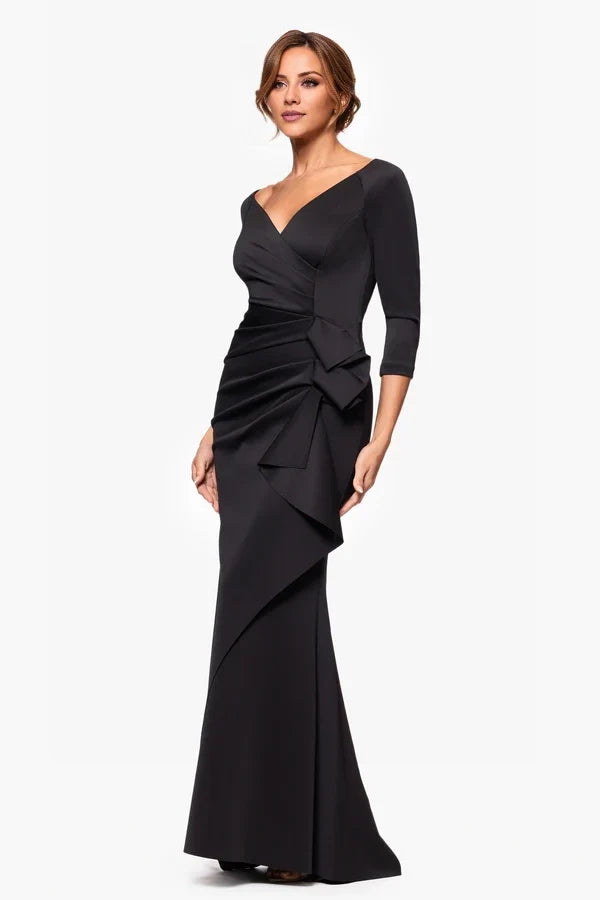 Mermaid V-Neck Long Sleeve Backless Pleated Floor-Length Dress - Chloe Dress