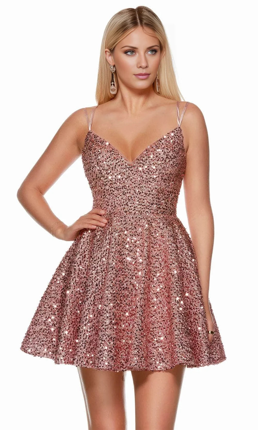 V-Neck Sequin Sleeveless Backless Mini Homecoming Dress - Chloe Dress