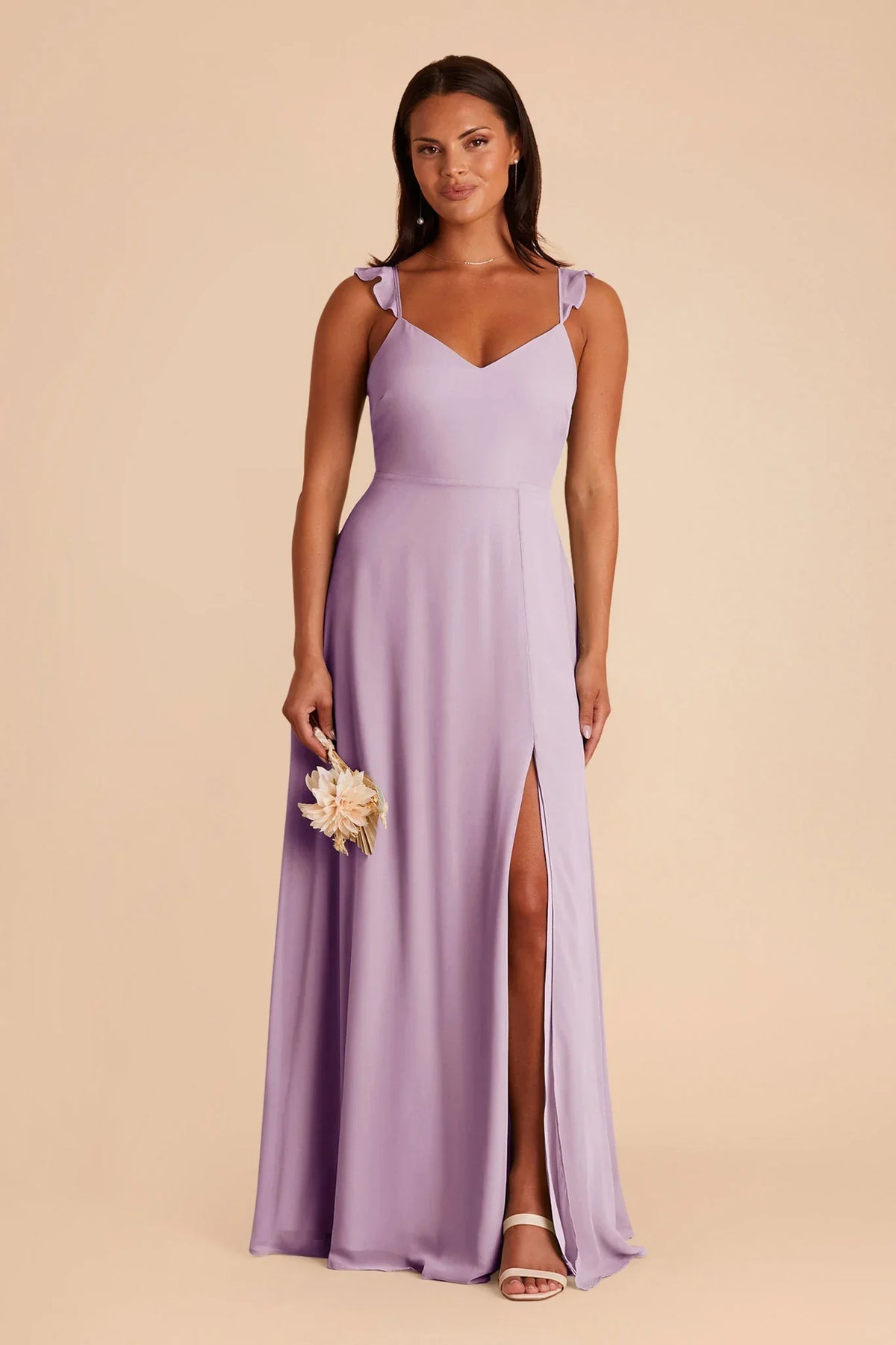 A-Line V-Neck Chiffon High Slit Floor-Length Wedding Gown - Chloe Dress