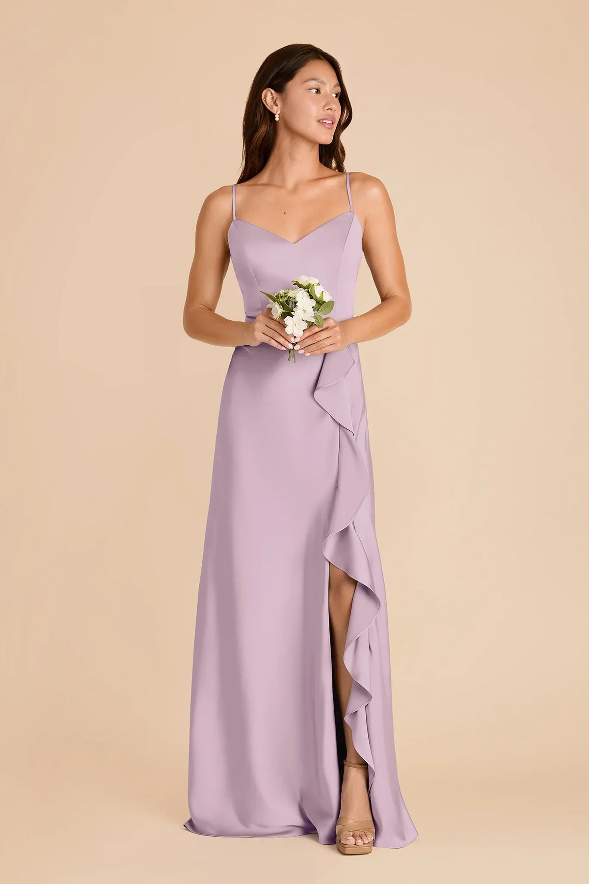 A-Line V-Neck Satin High Slit Floor-Length Wedding Gown - Chloe Dress