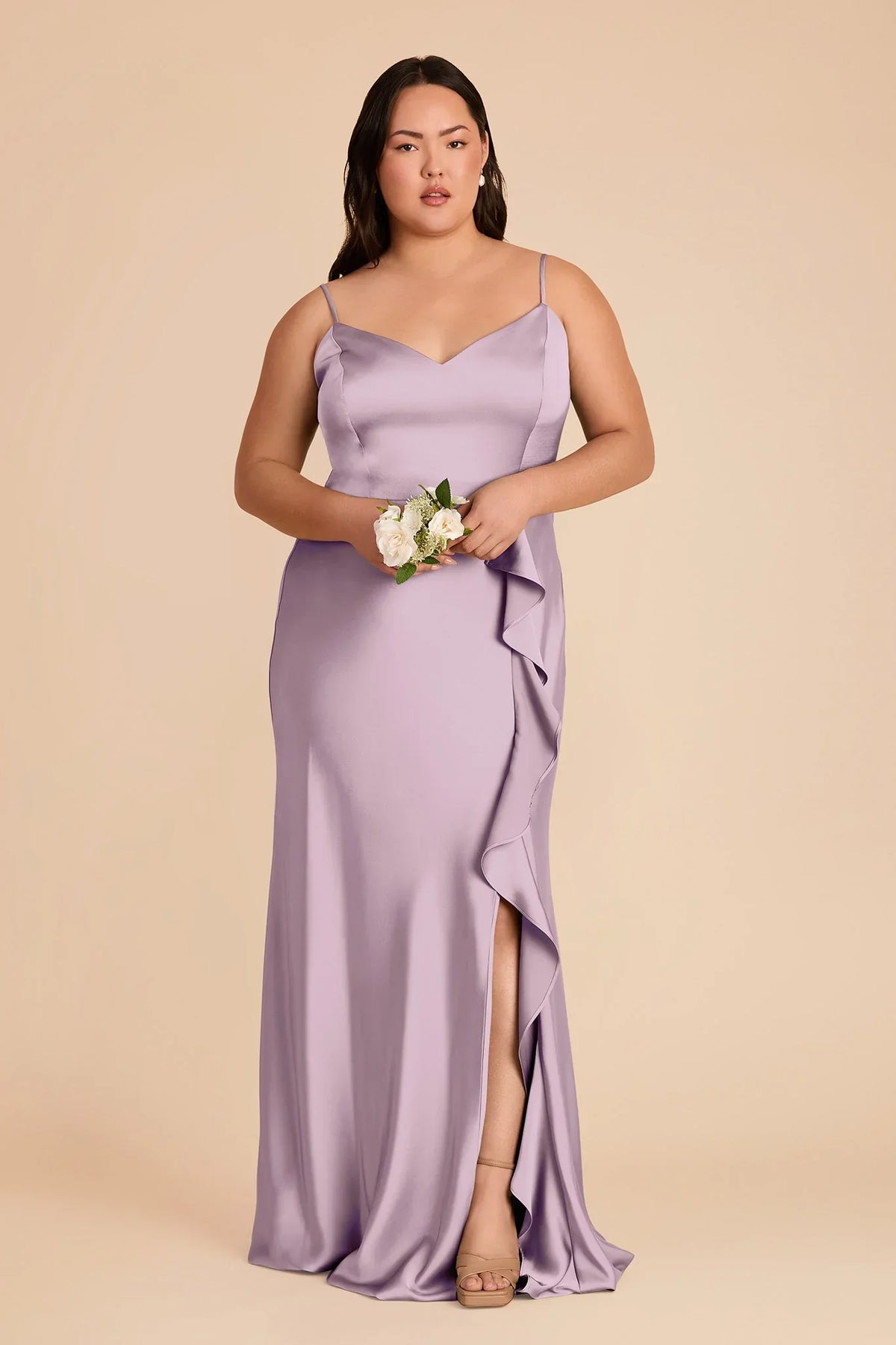 A-Line V-Neck Satin High Slit Floor-Length Wedding Gown - Chloe Dress