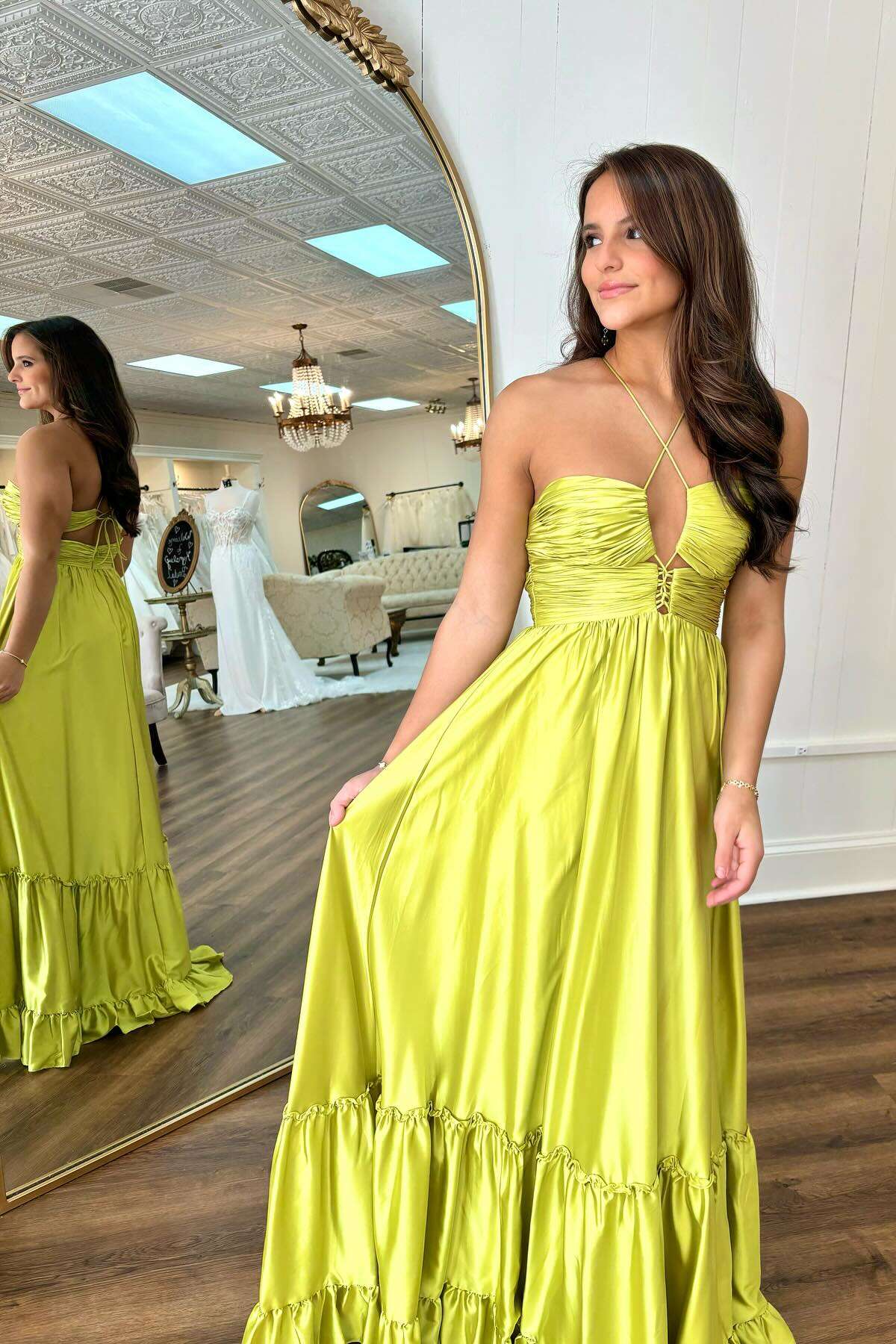 A-Line Halter Sleeveless Floor-Length Evening Dress - Chloe Dress