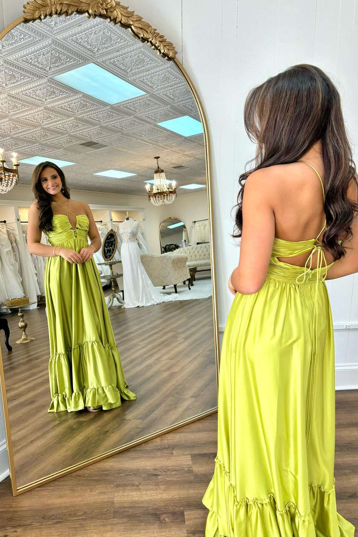 A-Line Halter Sleeveless Floor-Length Evening Dress - Chloe Dress
