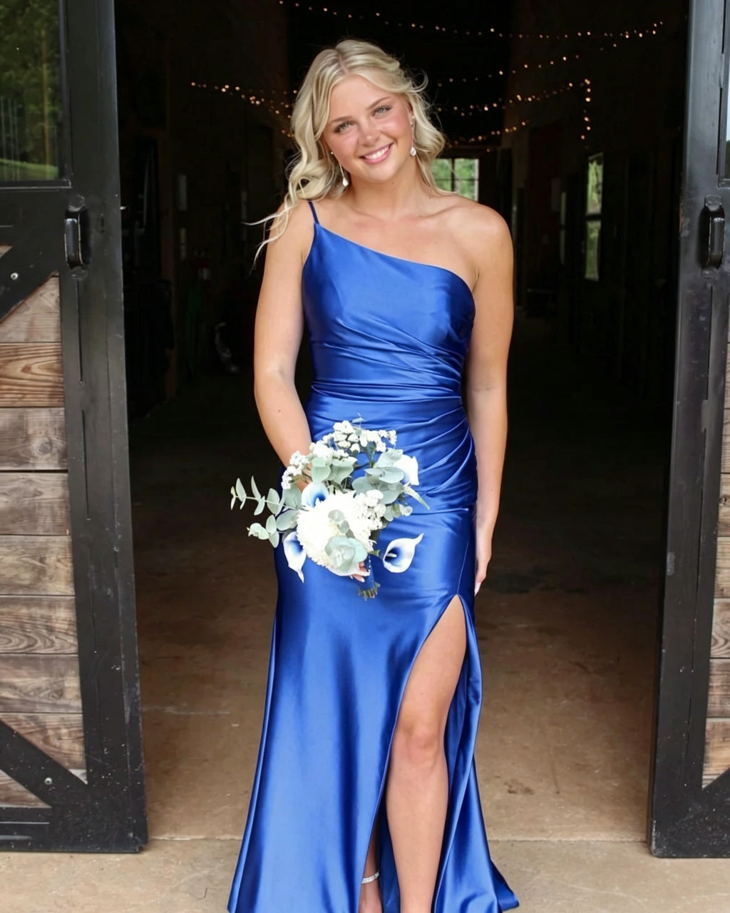 Blue Mermaid One-Shoulder Sleeveless High Slit Floor-Length Evening Dress - Chloe Dress
