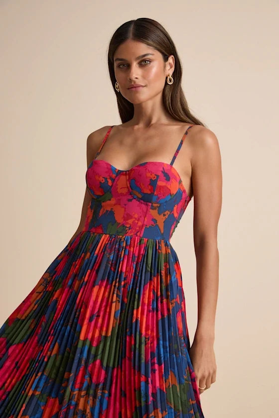 A-Line Sweetheart Sleeveless Pleated Midi Prom Dress - Chloe Dress