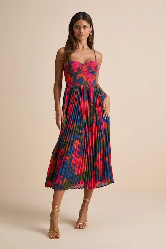 A-Line Sweetheart Sleeveless Pleated Midi Prom Dress - Chloe Dress