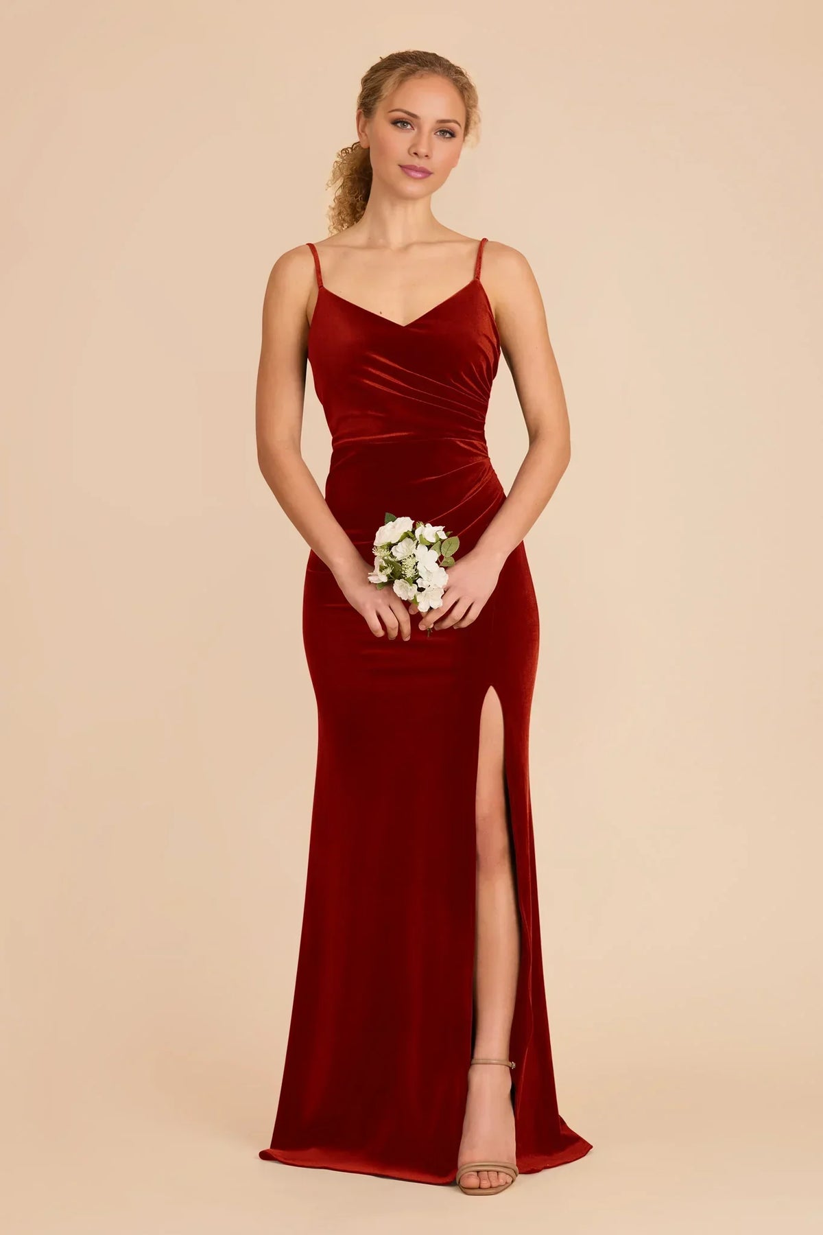 Orange V-Neck Velvet Sleeveless Floor-Length Wedding Dress - Chloe Dress