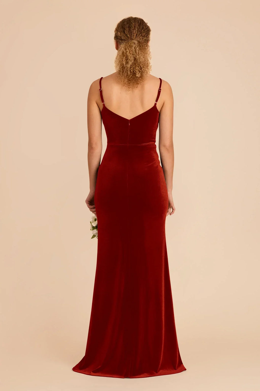 Orange V-Neck Velvet Sleeveless Floor-Length Wedding Dress - Chloe Dress