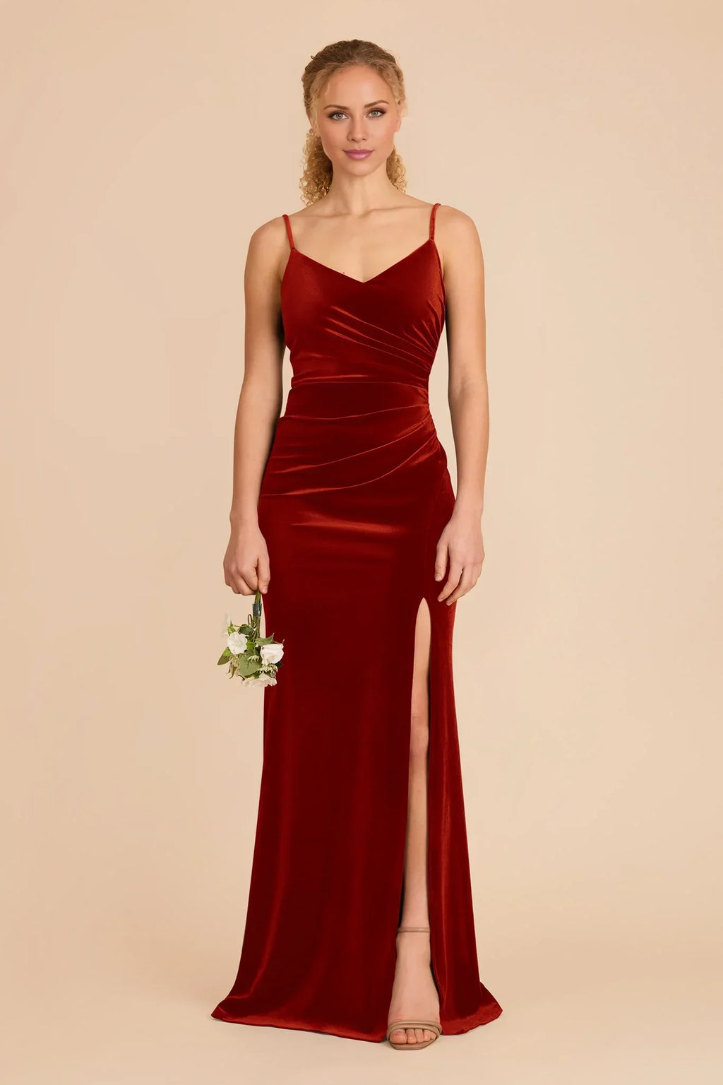 Orange V-Neck Velvet Sleeveless Floor-Length Wedding Dress - Chloe Dress