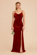 Orange V-Neck Velvet Sleeveless Floor-Length Wedding Dress - Chloe Dress