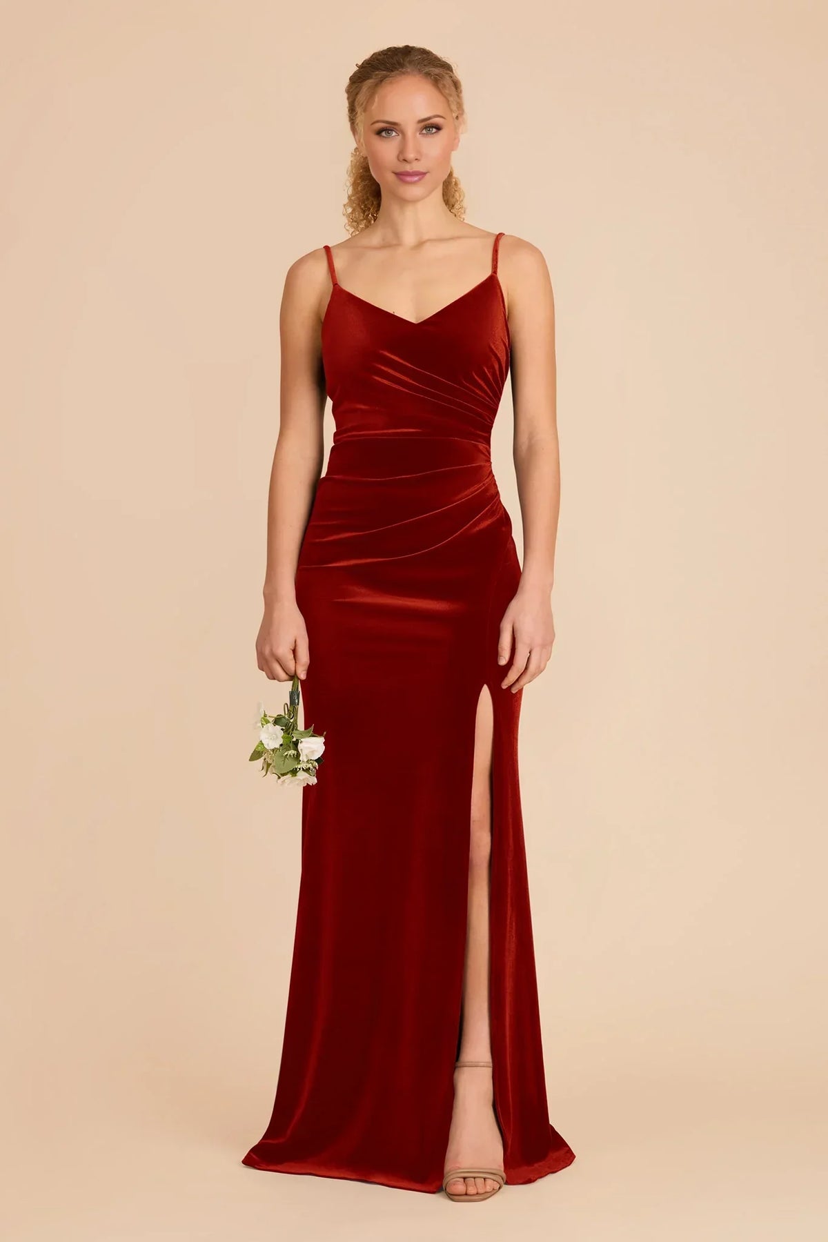Orange V-Neck Velvet Sleeveless Floor-Length Wedding Dress - Chloe Dress