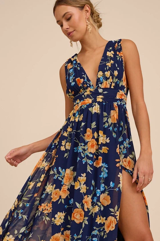 V-Neck Chiffon Sleeveless High Slit Floor-Length Prom Dress - Chloe Dress