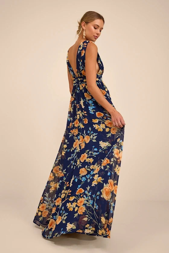 V-Neck Chiffon Sleeveless High Slit Floor-Length Prom Dress - Chloe Dress