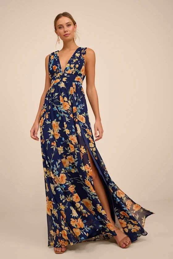 V-Neck Chiffon Sleeveless High Slit Floor-Length Prom Dress - Chloe Dress