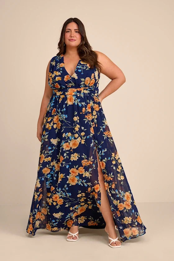 V-Neck Chiffon Sleeveless High Slit Floor-Length Prom Dress - Chloe Dress