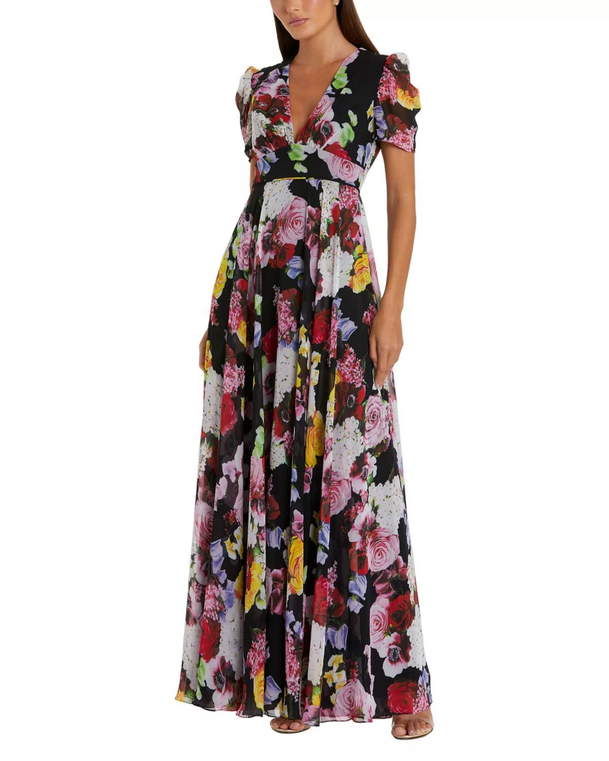 A-Line V-Neck Puff Sleeve Floor-Length Prom Dress - Chloe Dress