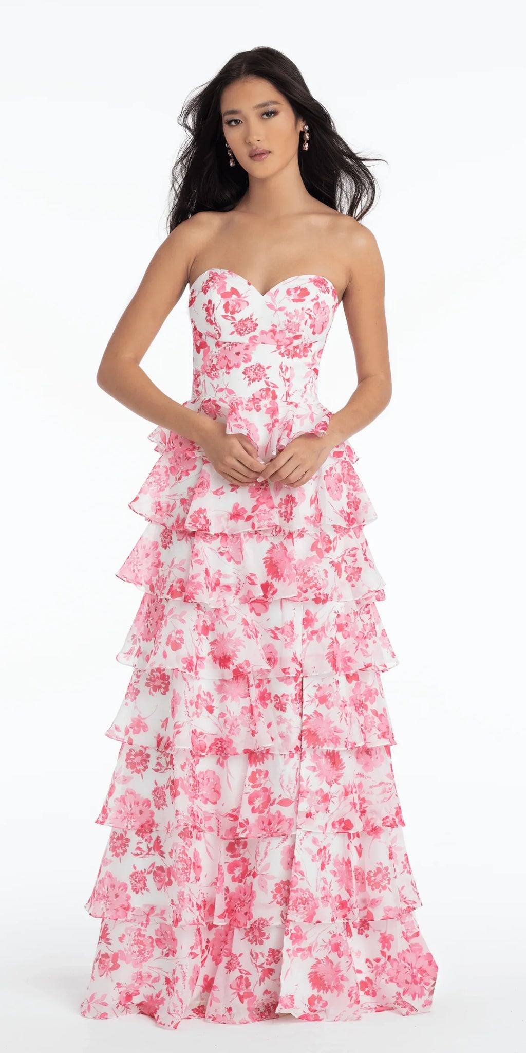 Pink Sweetheart Lace Ruffled Floor-Length Prom Dress - Chloe Dress