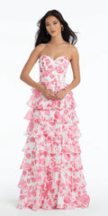 Pink Sweetheart Lace Ruffled Floor-Length Prom Dress - Chloe Dress