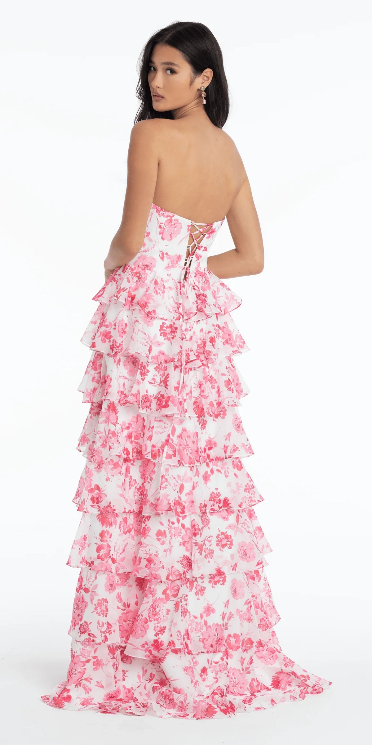 Pink Sweetheart Lace Ruffled Floor-Length Prom Dress - Chloe Dress