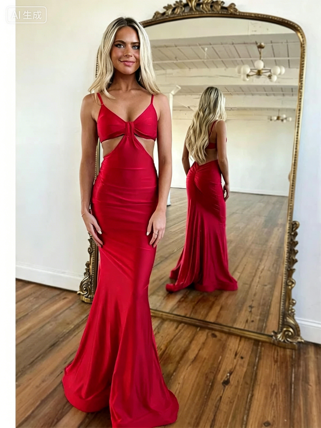 Red Mermaid Sweetheart Cutout Evening Dress - Chloe Dress