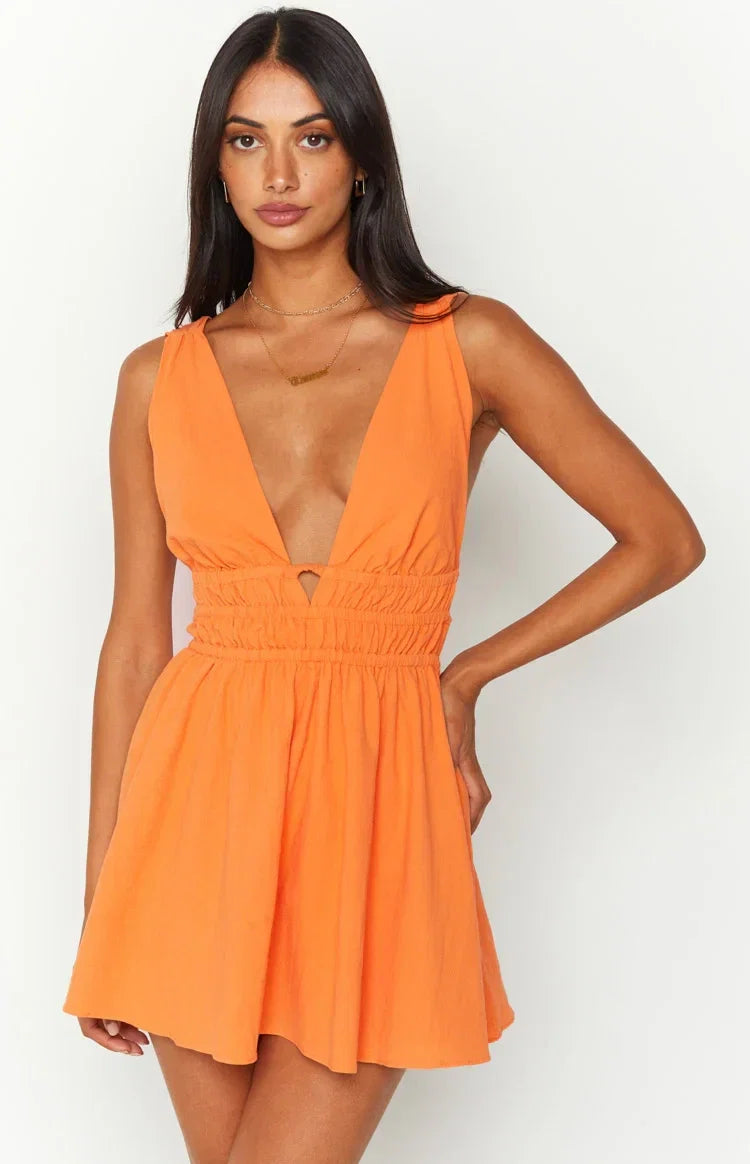 A-Line V-Neck Chiffon Sleeveless Open Back Mini Homecoming Dress - Chloe Dress
