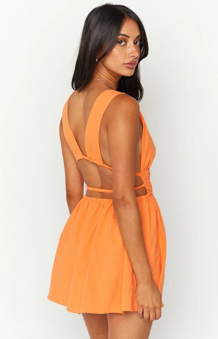 A-Line V-Neck Chiffon Sleeveless Open Back Mini Homecoming Dress - Chloe Dress