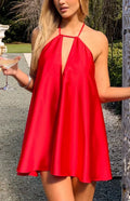 A-Line Halter Satin Sleeveless Open Back Mini Homecoming Dress - Chloe Dress
