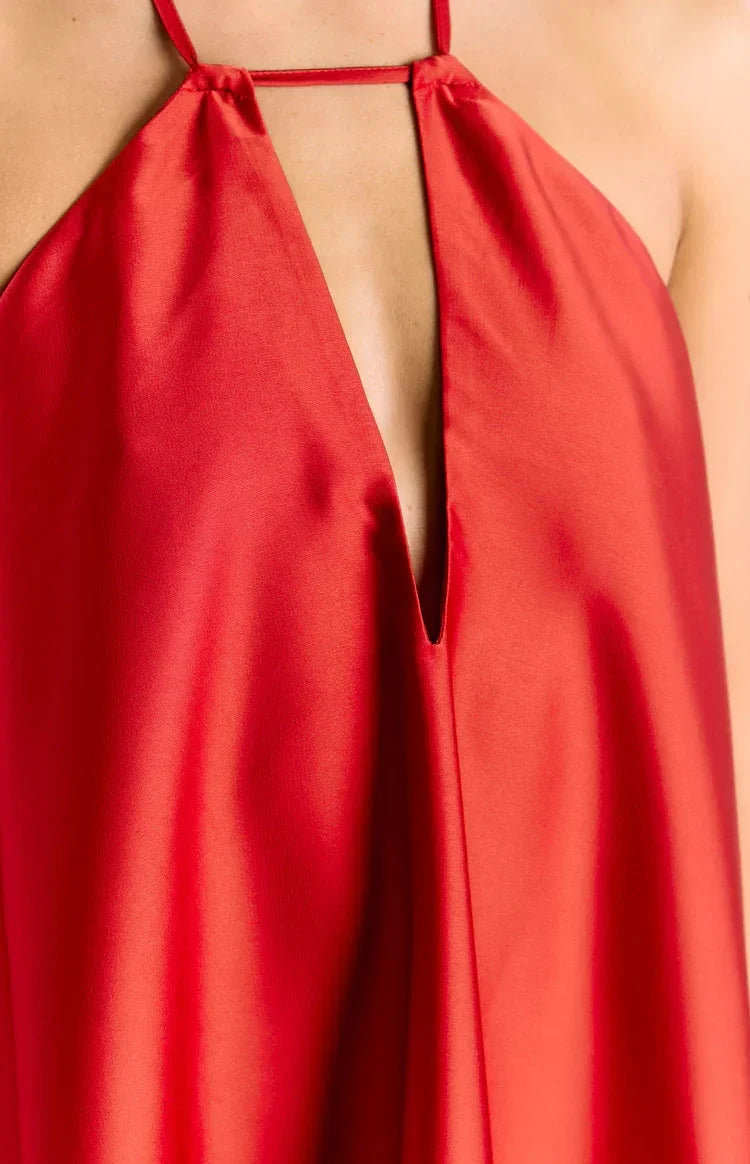 A-Line Halter Satin Sleeveless Open Back Mini Homecoming Dress - Chloe Dress
