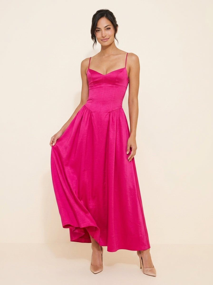 A-Line Sweetheart Satin Open Back Ankle-Length Evening Dress - Chloe Dress