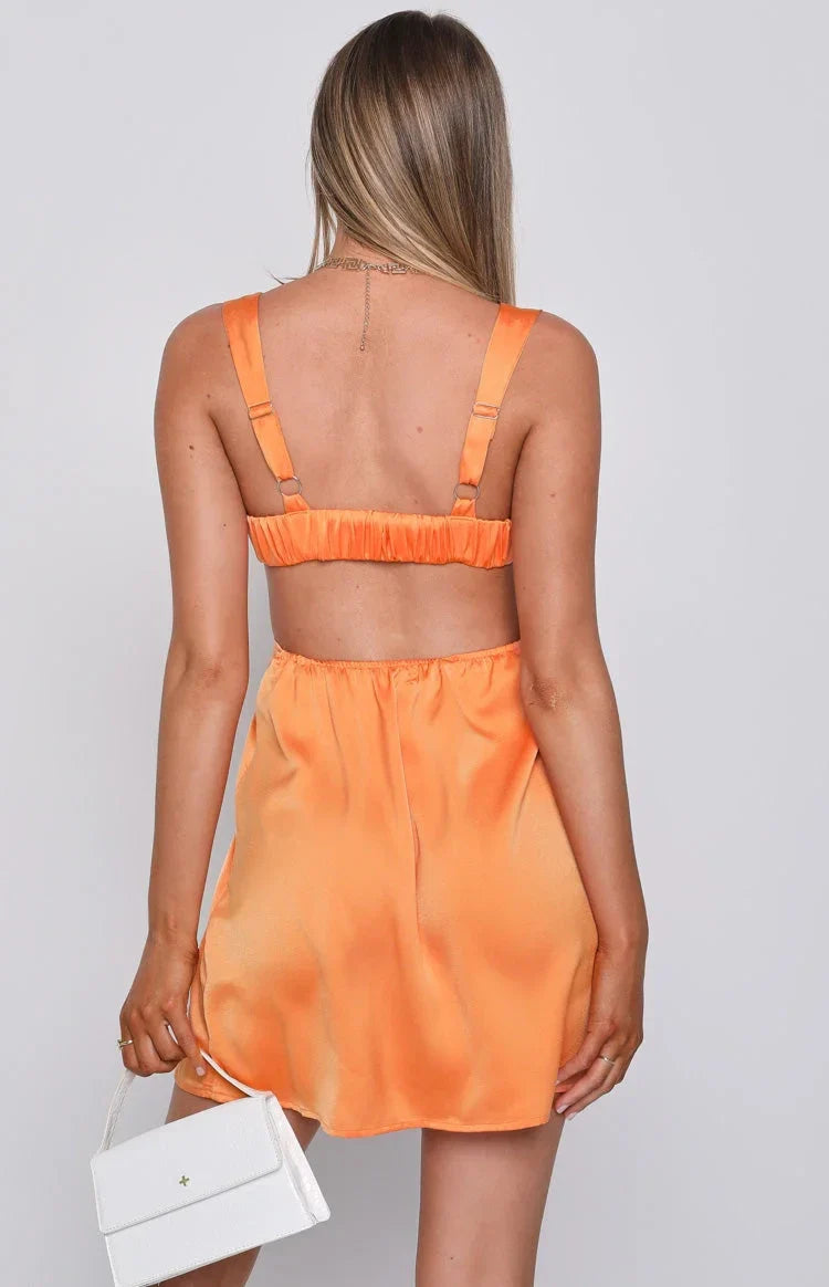 Sheath V-Neck Satin Sleeveless Open Back Mini Homecoming Dress - Chloe Dress