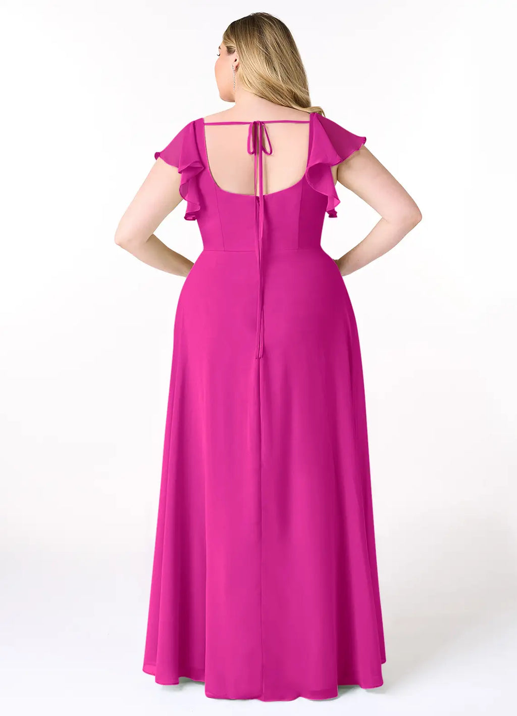 Square Neck Chiffon High Slit Wedding Dress - Chloe Dress
