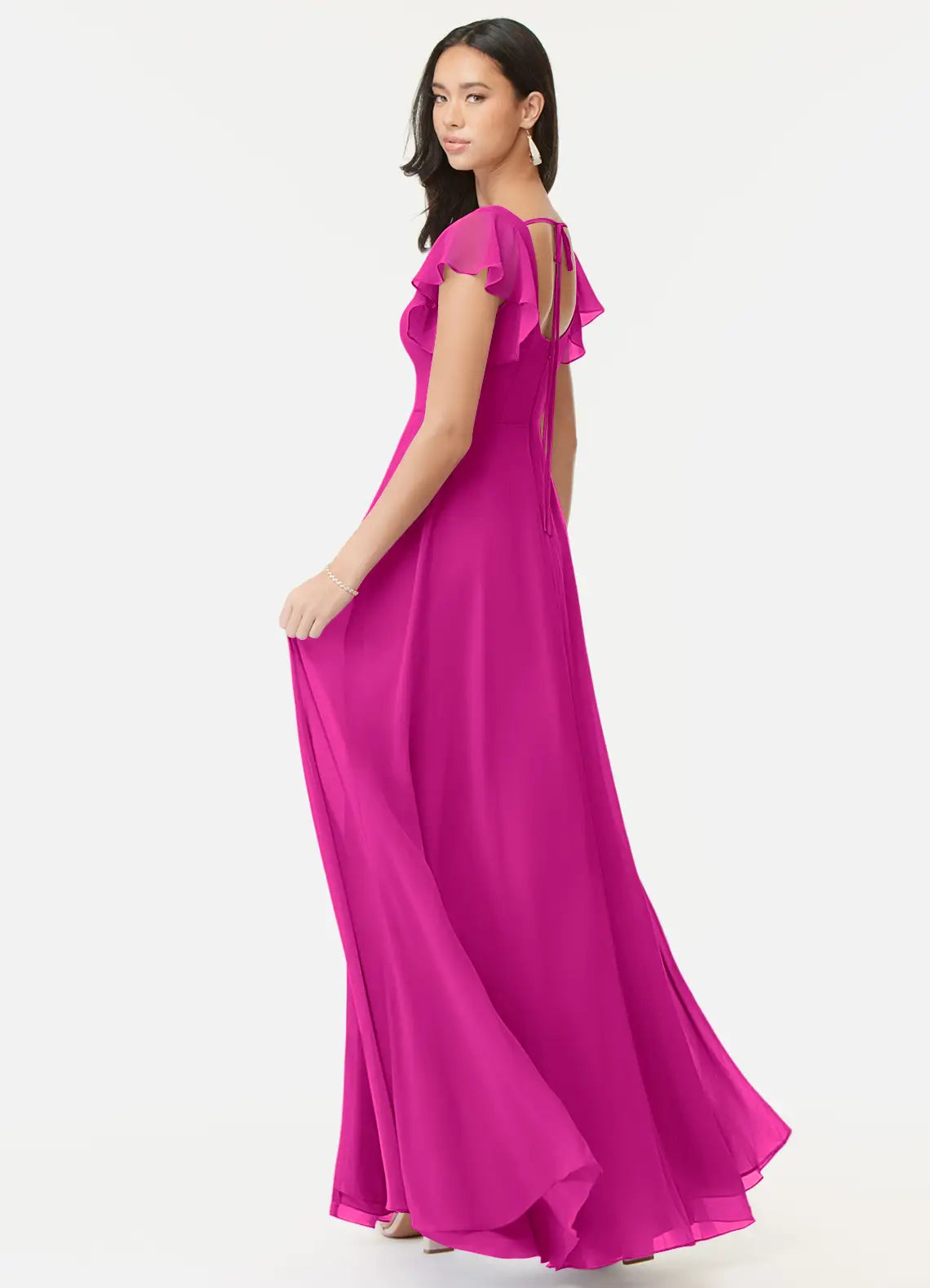 Square Neck Chiffon High Slit Wedding Dress - Chloe Dress