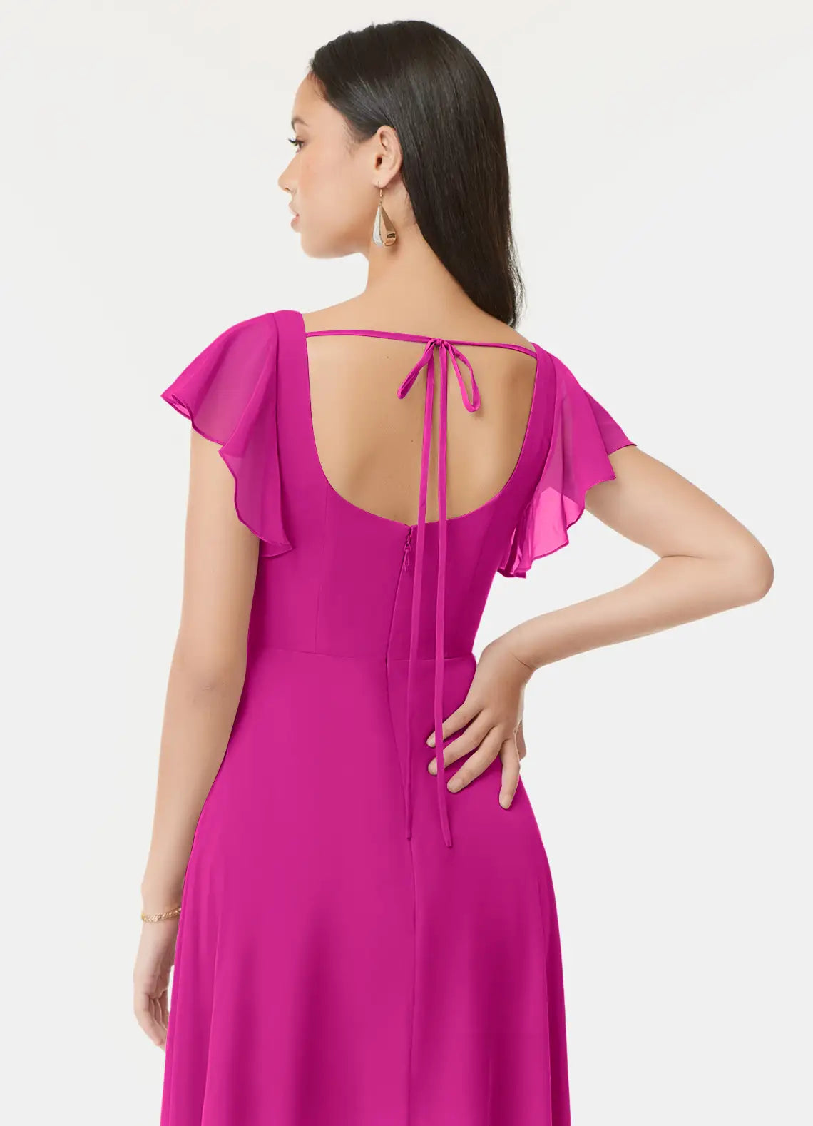 Square Neck Chiffon High Slit Wedding Dress - Chloe Dress