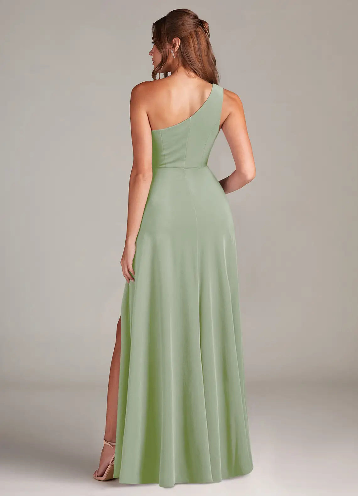 A-Line One-Shoulder Chiffon Sleeveless Open Back Floor-Length Wedding Dress - Chloe Dress