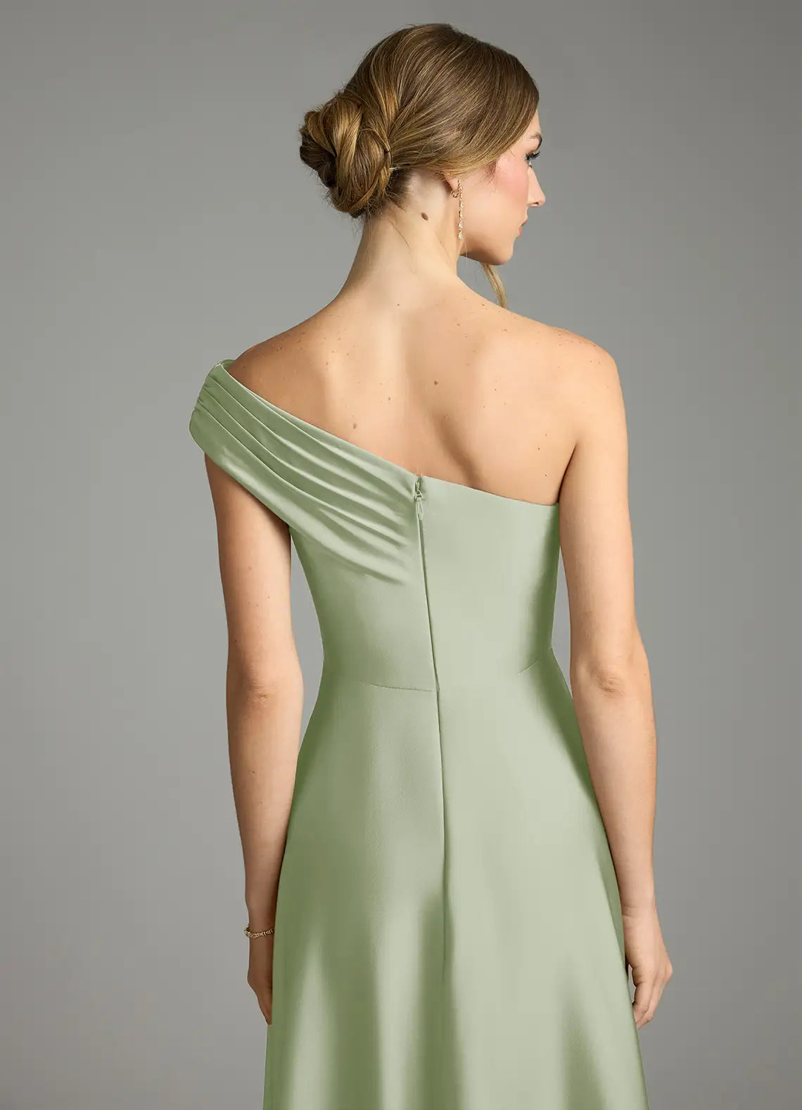 A-Line One-Shoulder Satin Sleeveless Zipper Back Floor-Length Wedding Dress - Chloe Dress