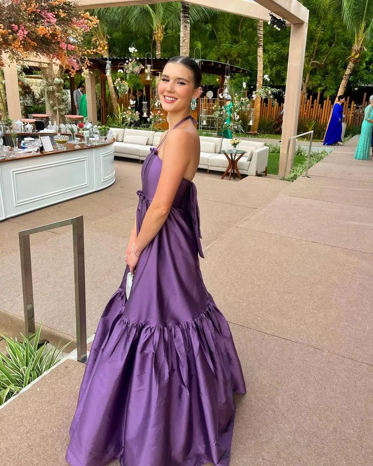 A-Line Halter Tiered Floor-Length Evening Dress - Chloe Dress