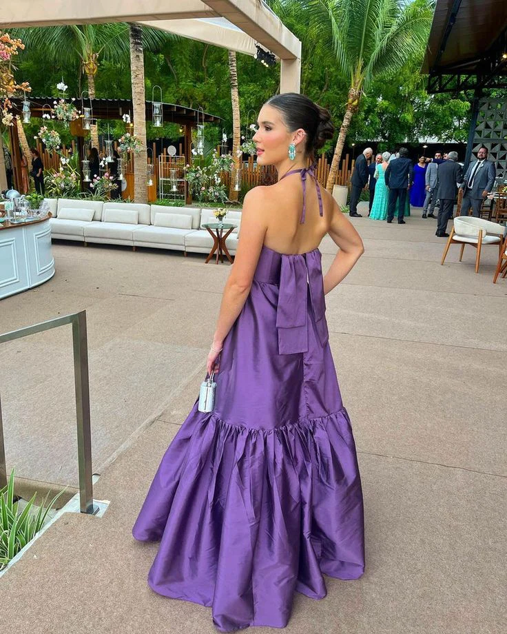 A-Line Halter Tiered Floor-Length Evening Dress - Chloe Dress