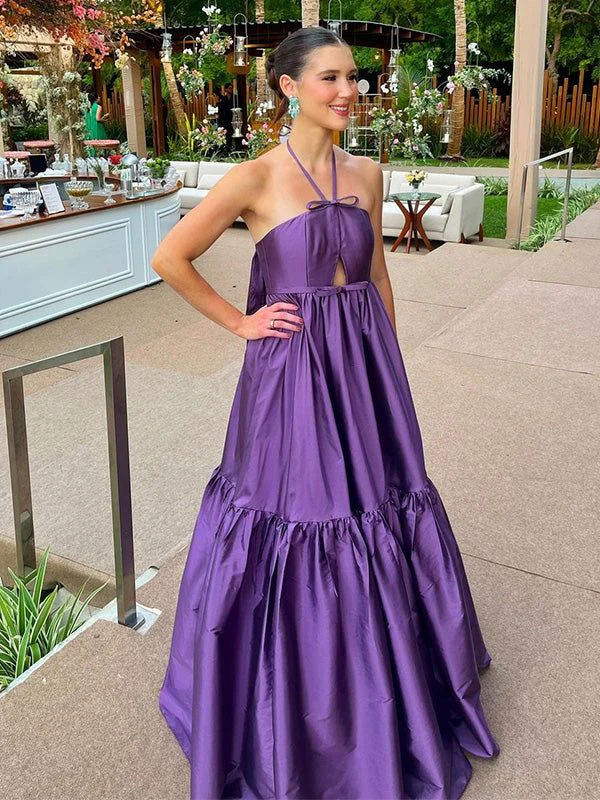 A-Line Halter Tiered Floor-Length Evening Dress - Chloe Dress