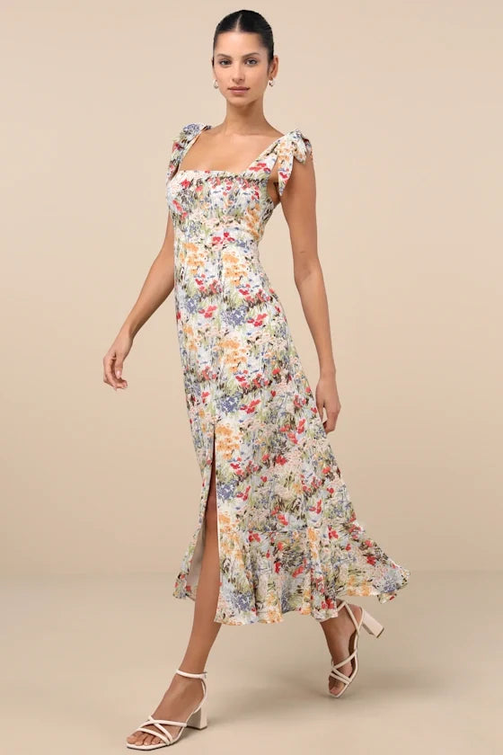 Square Neck Chiffon Sleeveless Midi Prom Dress - Chloe Dress