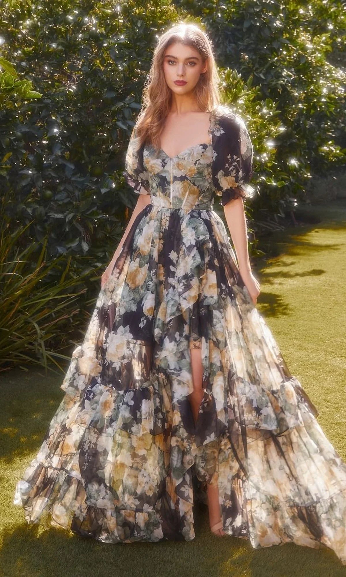 A-Line Chiffon Puff Sleeve Ruffled Prom Dress - Chloe Dress