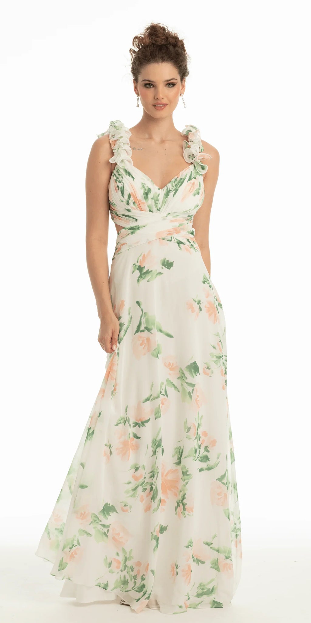 A-Line V-Neck Chiffon Ruffled Floor-Length Prom Dress - Chloe Dress