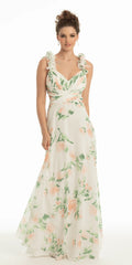 A-Line V-Neck Chiffon Ruffled Floor-Length Prom Dress - Chloe Dress