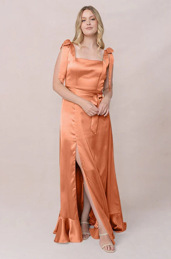 A-Line Square Neck Ruffled Floor-Length Wedding Dress - Chloe Dress
