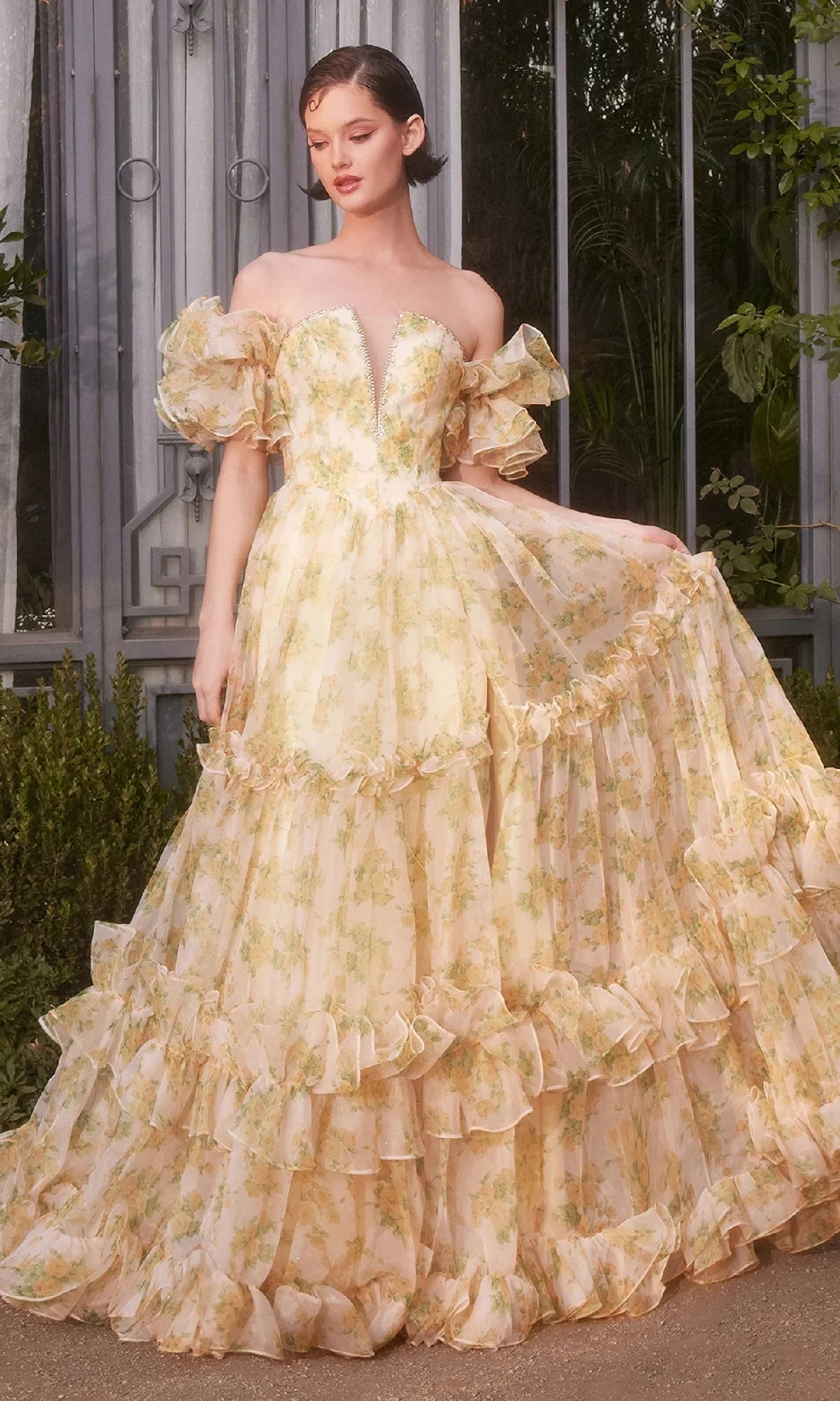 Yellow A-Line Tulle Ruffled Floor-Length Prom Dress - Chloe Dress